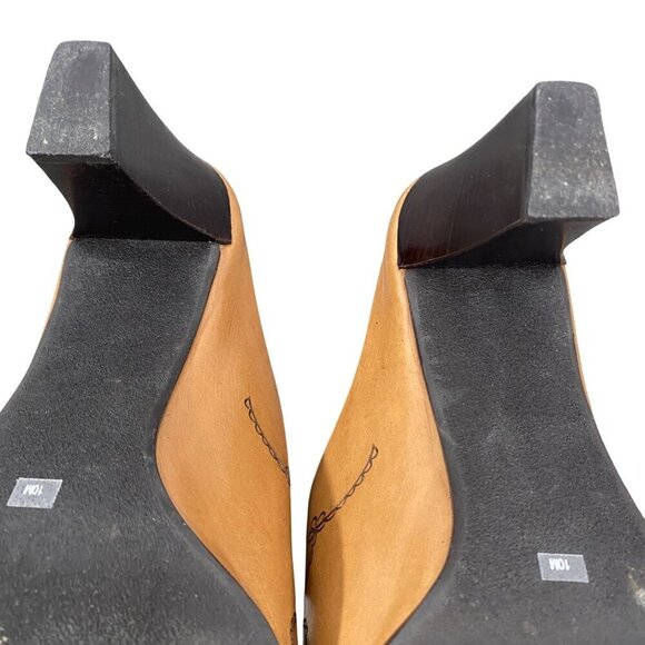 Franco Sarto Tan Leather Etched Slip-On Square Toe Block Heel Mules  Size 10 - Picture 7 of 10